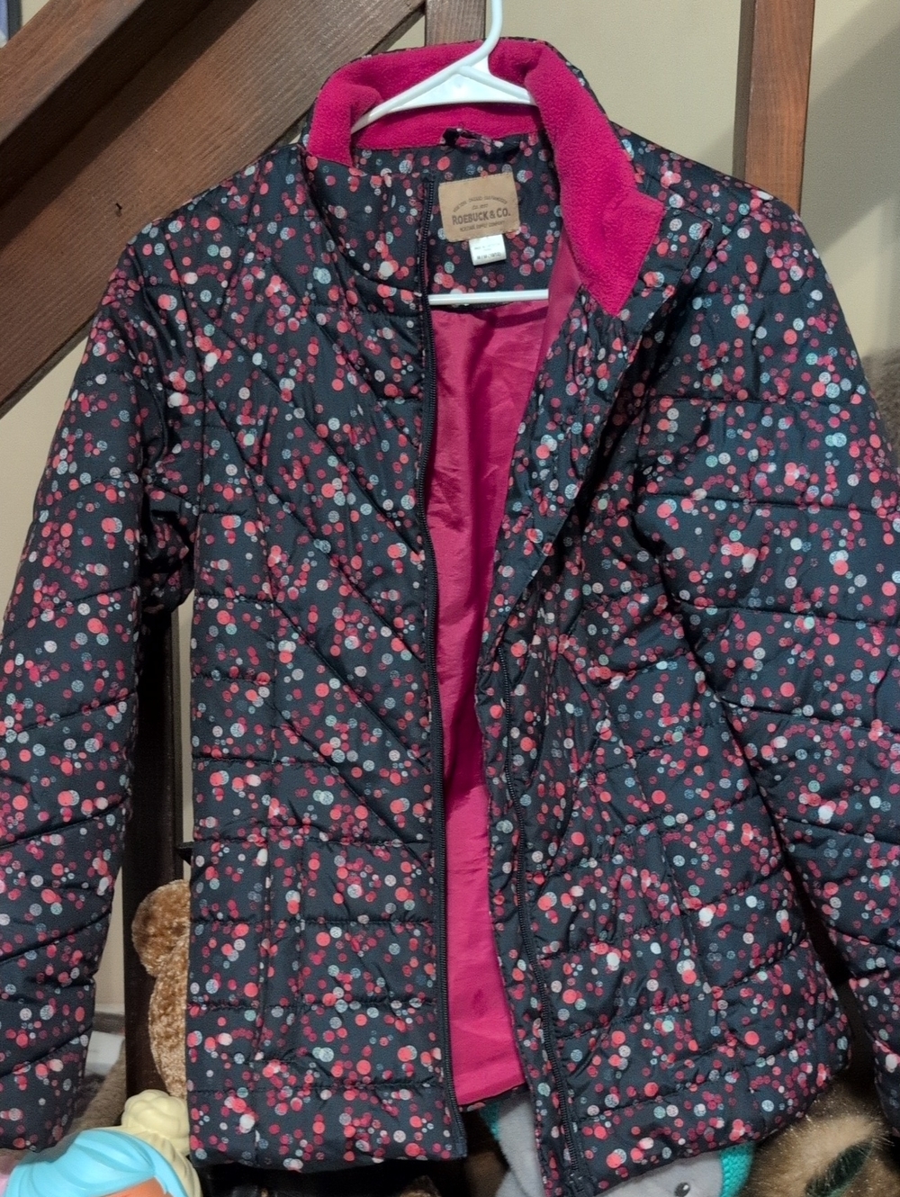 Navy And Pink Winter Puffy Coat